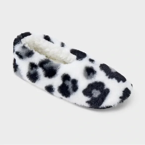 Auden Faux Fur Leopard Print Slipper Socks Women's Size S/M 6-7 NWT - Picture 2 of 6